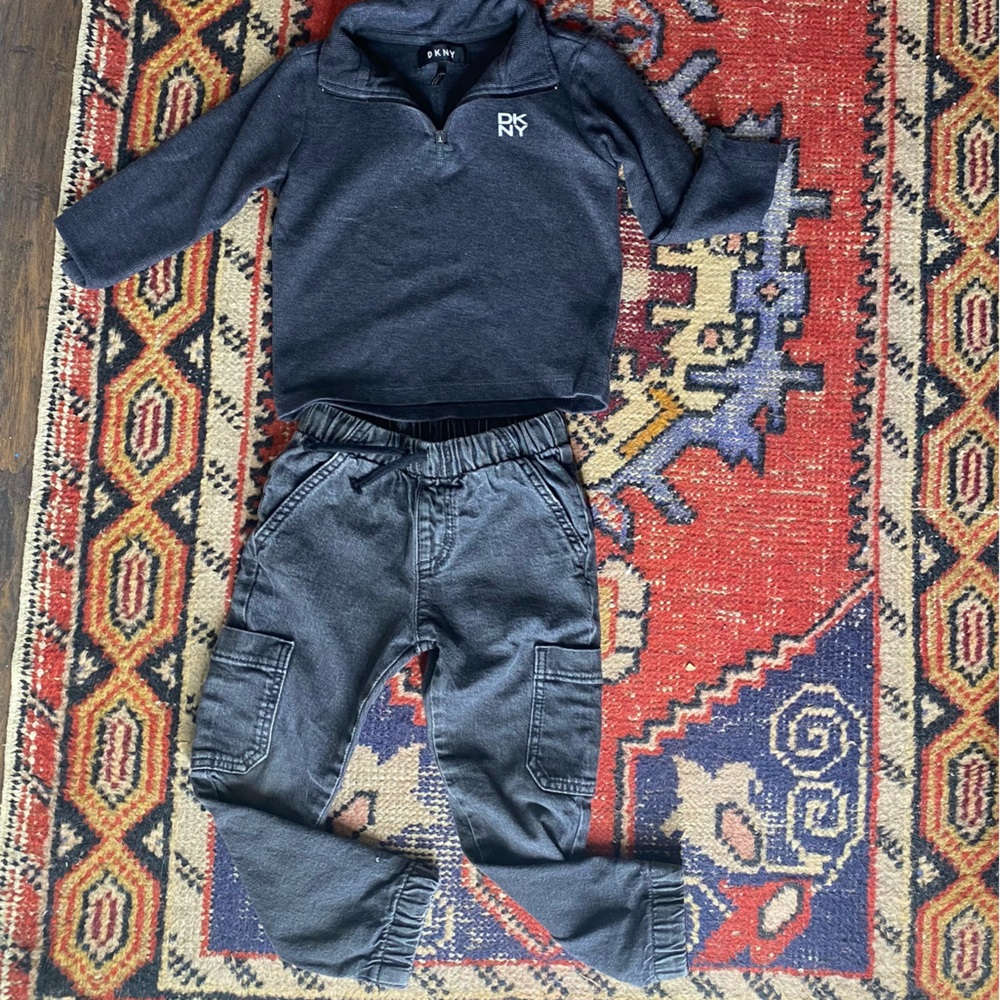 DKNY Charcoal Gray 3/4 Zip-Up Shirt 4T